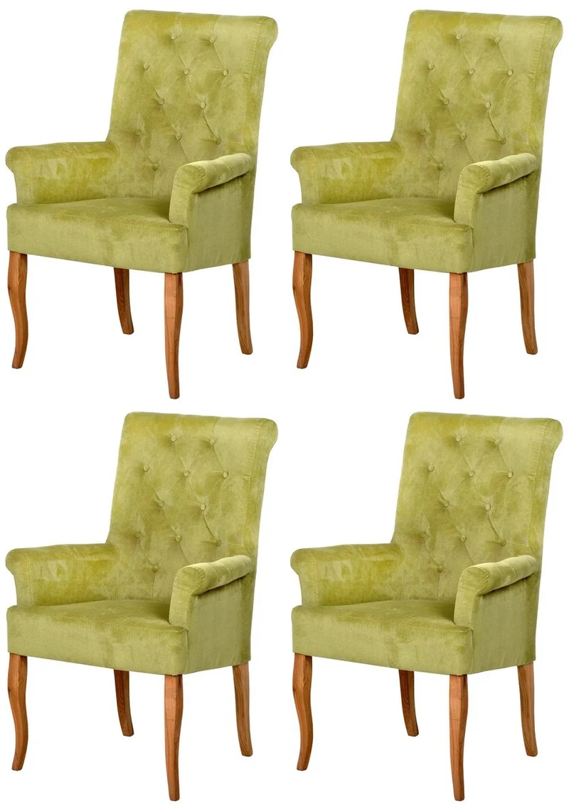 Casa Padrino Chesterfield Neo Barock Esszimmer Stuhl 4er Set Grün / Naturfarben - Küchenstühle mit Armlehnen - Esszimmer Möbel - Chesterfield Möbel - Neo Barock Möbel