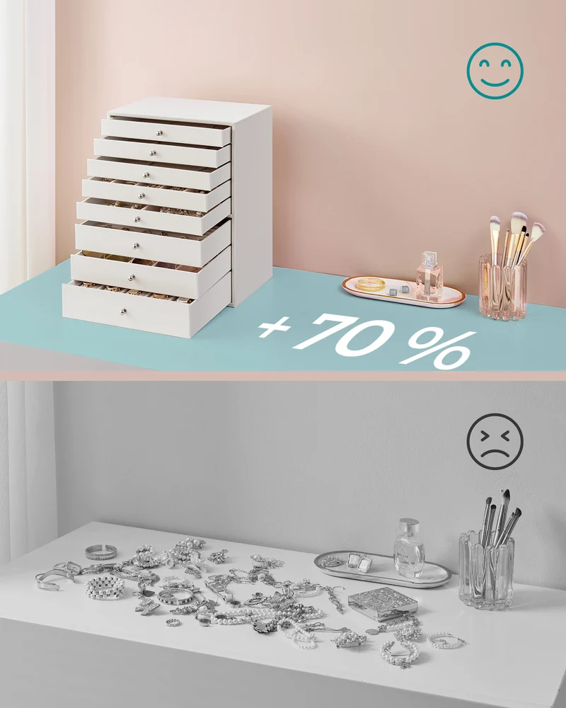 SONGMICS Jewellery Box, 8-Tier Jewellery Organiser with Drawers, Large Capacity, Jewellery Storage, Modern Style, Cloud White