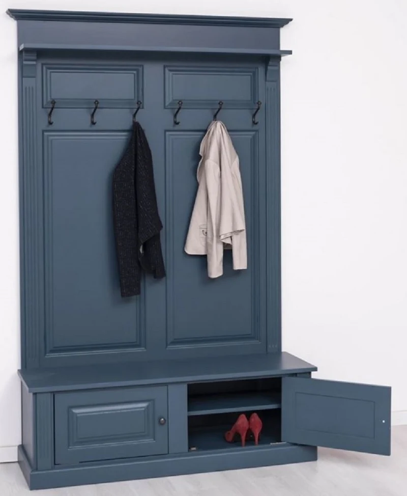 Casa Padrino Landhausstil Massivholz Garderobenschrank Blau 140 x 41 x H. 210 cm - Wand Garderobe - Flur Schrank - Flurmöbel - Garderobenmöbel - Landhausstil Möbel