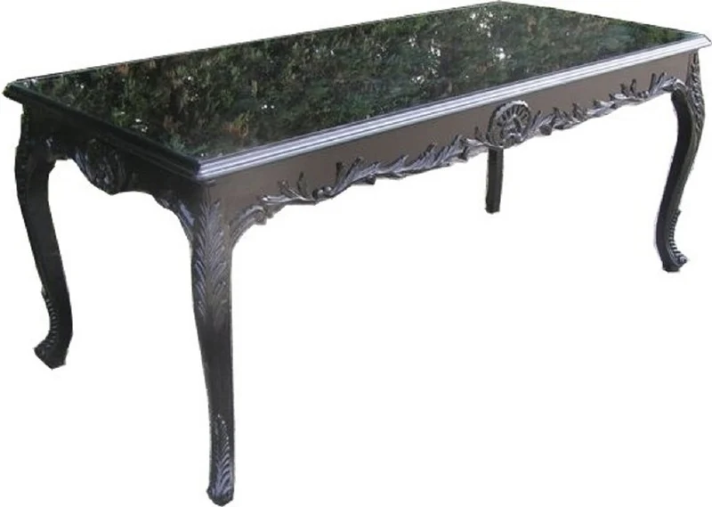 Casa Padrino Barock Esstisch mit Glasplatte Schwarz - Handgefertigter Esszimmer Tisch im Barockstil - Esszimmer Möbel im Barockstil - Barock Möbel - Barock Einrichtung