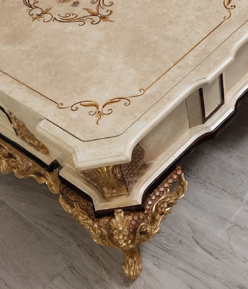 Casa Padrino Luxus Barock Couchtisch Creme / Beige / Schwarz / Gold - Prunkvoller Barockstil Wohnzimmertisch - Barockstil Wohnzimmer Möbel - Barock Möbel - Luxus Möbel im Barockstil