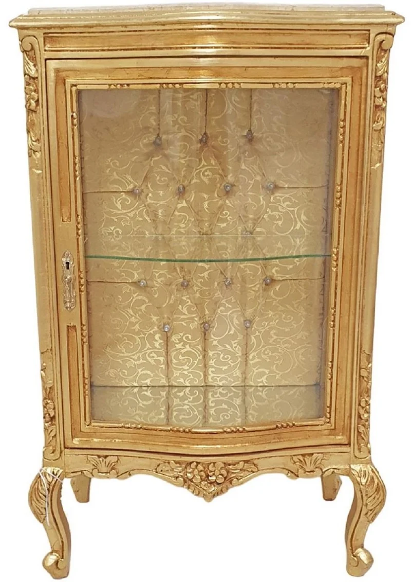 Casa Padrino Barock Vitrine Gold / Creme - Handgefertigter Massivholz Vitrinenschrank mit Glitzersteinen und Marmorplatte - Wohnzimmer Möbel im Barockstil - Barock Möbel