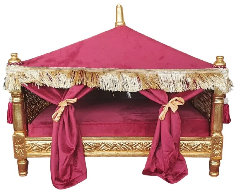 Casa Padrino Barock Hundebett Bordeauxrot / Gold - Handgefertigtes Antik Stil Hundebett - Prunkvolle Hunde Möbel im Barockstil - Antik Stil Tiermöbel - Barock Tiermöbel