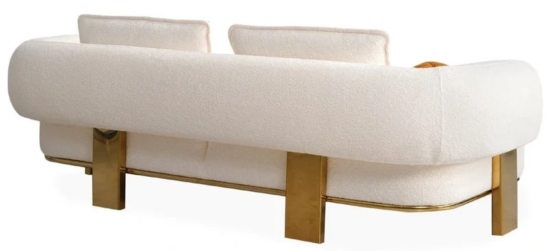 Casa Padrino Luxus Sofa Weiß / Messing 250 x 100 x H. 75 cm - Wohnzimmer Sofa - Hotel Sofa - Wohnzimmer Möbel - Hotel Möbel - Luxus Möbel - Luxus Einrichtung