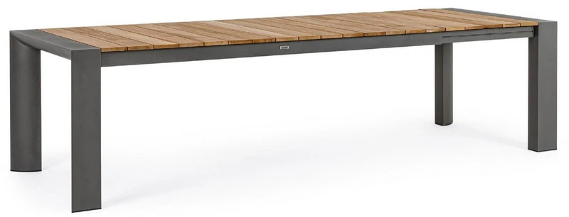 Casa Padrino Luxus Gartentisch Naturfarben / Grau 228-294 x 100 x H. 75 cm - Ausziehbarer Garten Esstisch mit Teakholz Tischplatte und Aluminium Beinen - Luxus Garten & Terrassen Möbel