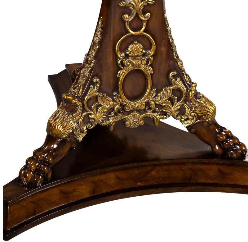 Casa Padrino Luxus Barock Esstisch Dunkelbraun Intarsien / Gold Ø 150 cm - Runder Barockstil Massivholz Küchentisch - Luxus Esszimmer Möbel im Barockstil - Barock Esszimmer Möbel