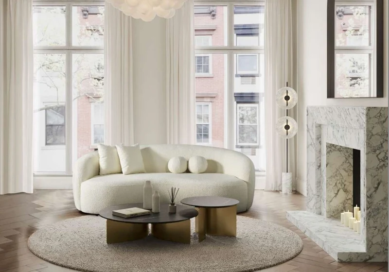 Casa Padrino Luxus Sofa Elfenbein 250 x 120 x H. 76 cm - Gebogenes Wohnzimmer Sofa - Hotel Sofa - Wohnzimmer Möbel - Hotel Möbel - Luxus Möbel - Luxus Einrichtung - Wohnzimmer Einrichtung