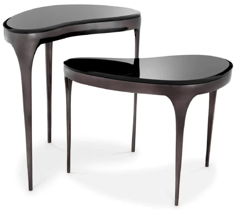 Casa Padrino Luxus Beistelltisch Set Silberschwarz / Schwarz - 2 Aluminium Tische mit Glasplatten - Wohnzimmer Möbel - Hotel Möbel - Luxus Möbel - Luxus Einrichtung - Möbel Luxus