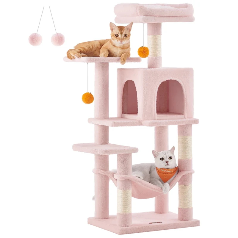 Feandrea Cat Tree, 44.1 Cat Tower for Indoor Cats, Multi-Level Cat Condo Jelly Pink