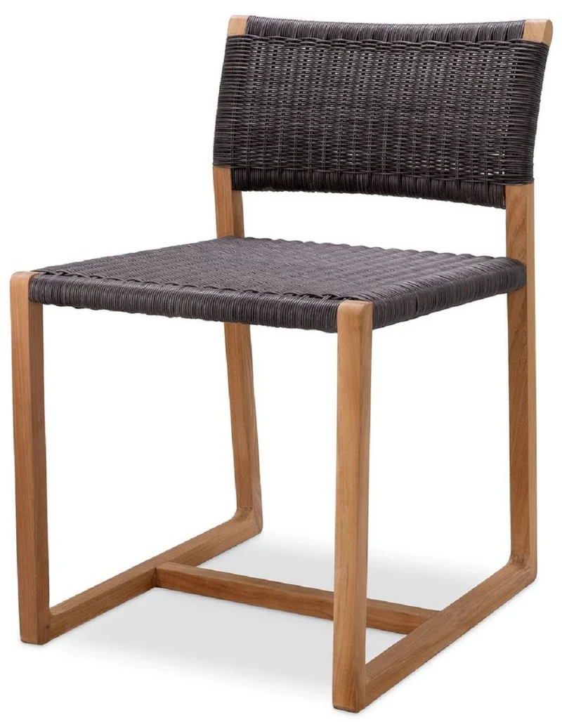 Casa Padrino Luxus Teakholz Esszimmer Stuhl Naturfarben / Schwarz 48 x 58 x H. 78,5 cm - Garten Stuhl - Terrassen Stuhl - Garten Möbel - Esszimmer Möbel - Luxus Teakholz Möbel