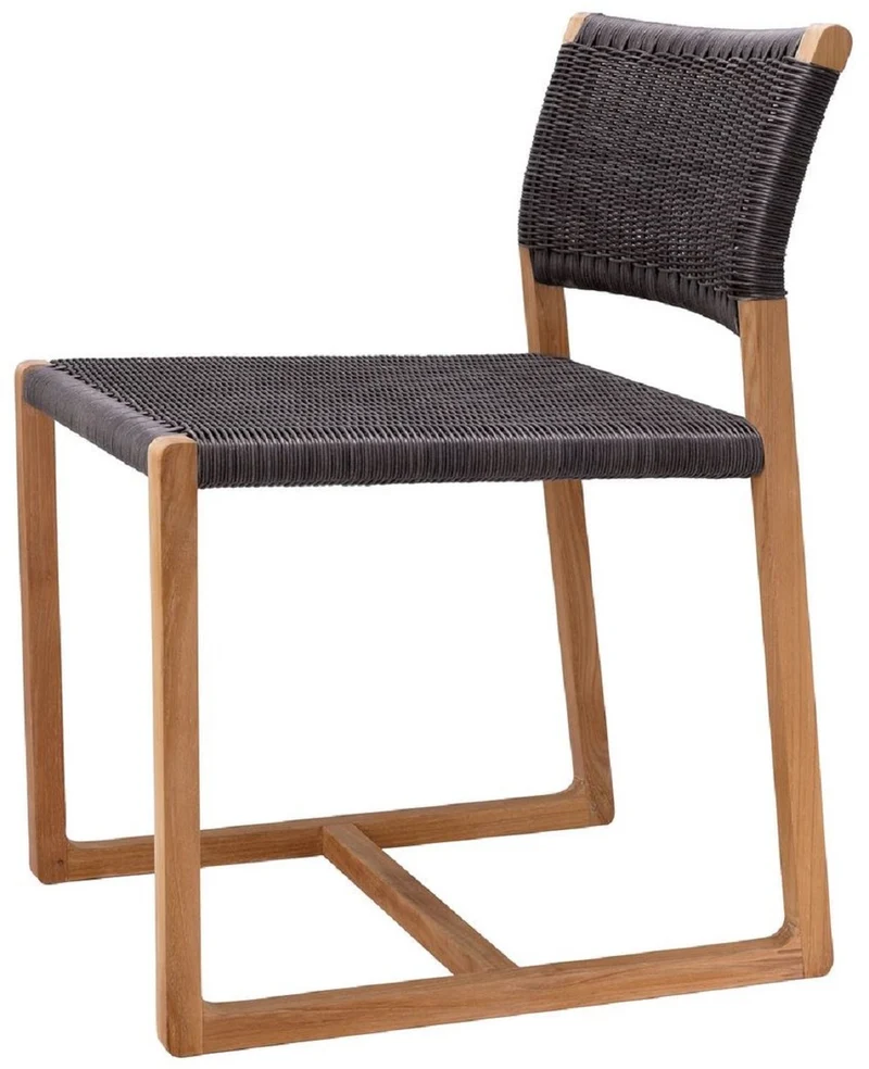 Casa Padrino Luxus Teakholz Esszimmer Stuhl Naturfarben / Schwarz 48 x 58 x H. 78,5 cm - Garten Stuhl - Terrassen Stuhl - Garten Möbel - Esszimmer Möbel - Luxus Teakholz Möbel