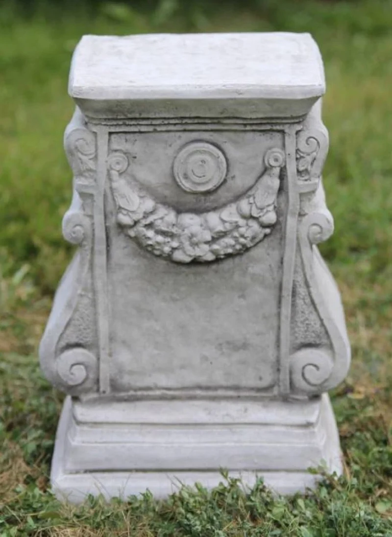 Casa Padrino Barock Garten Deko Säule Grau H. 41 cm - Antik Stil Stein Säule - Prunkvolle Gartensäule - Barock Garten & Terrassen Deko Accessoires - Gartendeko im Barockstil
