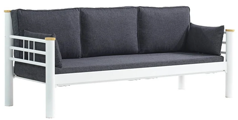Casa Padrino Jugendstil Gartensofa Anthrazit / Weiß / Naturfarben 200 x 70 x H. 85 cm - Metall Garten Sofa mit Kissen - Terrassen Sofa - Garten Möbel - Terrassen Möbel - Jugendstil Möbel