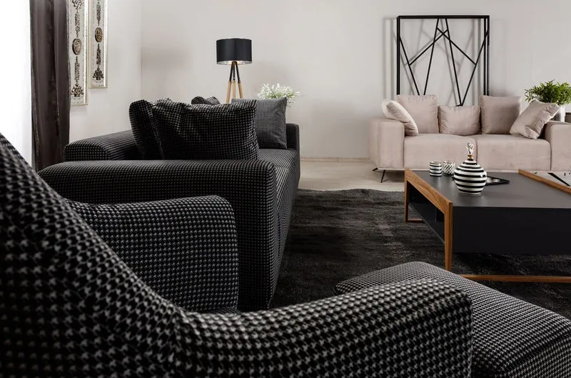 Casa Padrino Luxus Sofa Schwarz / Weiß 253 x 96 x H. 87 cm - Wohnzimmer Sofa - Hotel Sofa - Wohnzimmer Möbel - Wohnzimmer Einrichtung - Hotel Möbel - Luxus Möbel - Luxus Einrichtung