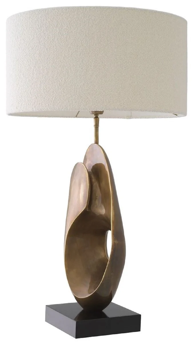 Casa Padrino Luxus Tischleuchte Vintage Messing / Schwarz / Creme Ø 50 x H. 83 cm - Schreibtischleuchte mit rundem Lampenschirm - Luxus Tischleuchten - Luxus Schreibtischleuchten - Luxus Leuchten