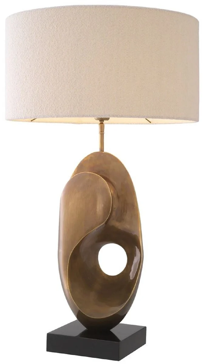 Casa Padrino Luxus Tischleuchte Vintage Messing / Schwarz / Creme Ø 50 x H. 83 cm - Schreibtischleuchte mit rundem Lampenschirm - Luxus Tischleuchten - Luxus Schreibtischleuchten - Luxus Leuchten