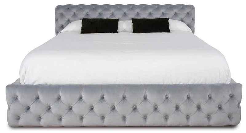Casa Padrino Luxus Chesterfield Doppelbett Grau 212 x 236 x H. 98 cm - Massivholz Bett mit Kopfteil - Schlafzimmer Möbel - Hotel Möbel - Luxus Möbel - Chesterfield Möbel