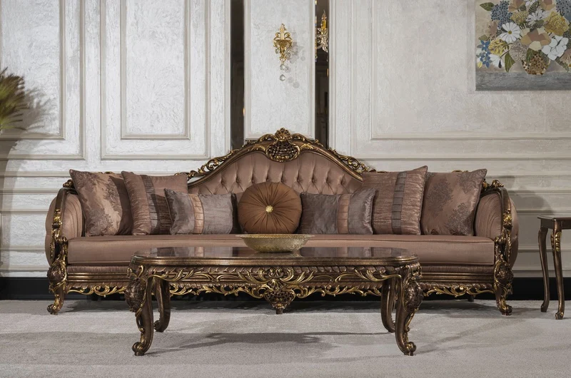 Casa Padrino Luxus Barock Couchtisch Grau / Braun / Gold - Handgefertigter Massivholz Wohnzimmertisch im Barockstil - Wohnzimmer Möbel im Barockstil - Barock Möbel - Edel & Prunkvoll