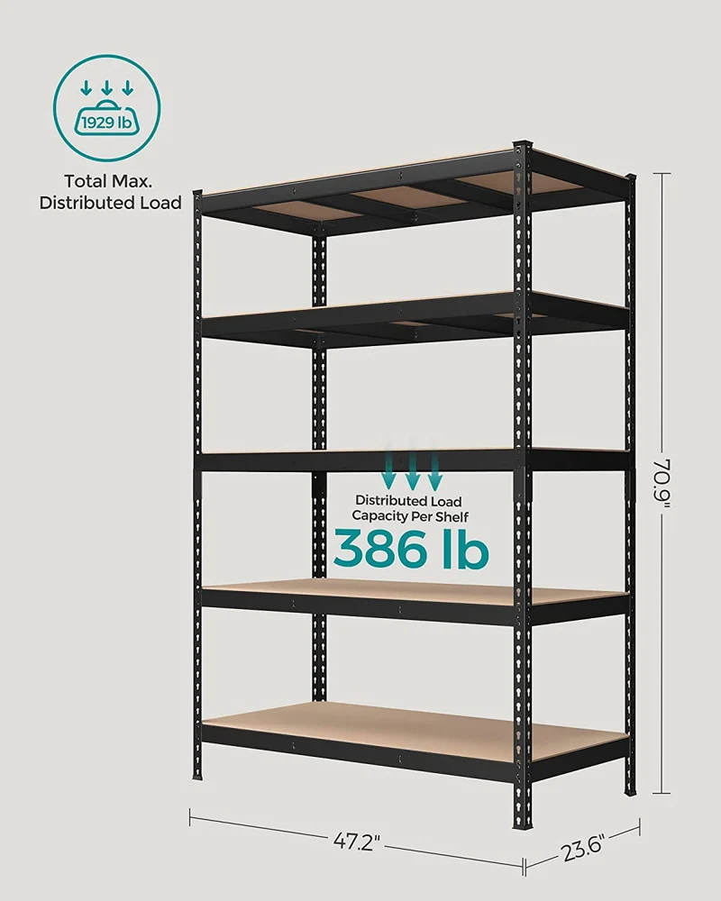 VASAGLE 5-Tier Utility Shelves Metal Storage Shelves Garage Shelving Unit Adjustable Garage Storage Shelves Storage Racks Heavy Duty Shed Shelving
