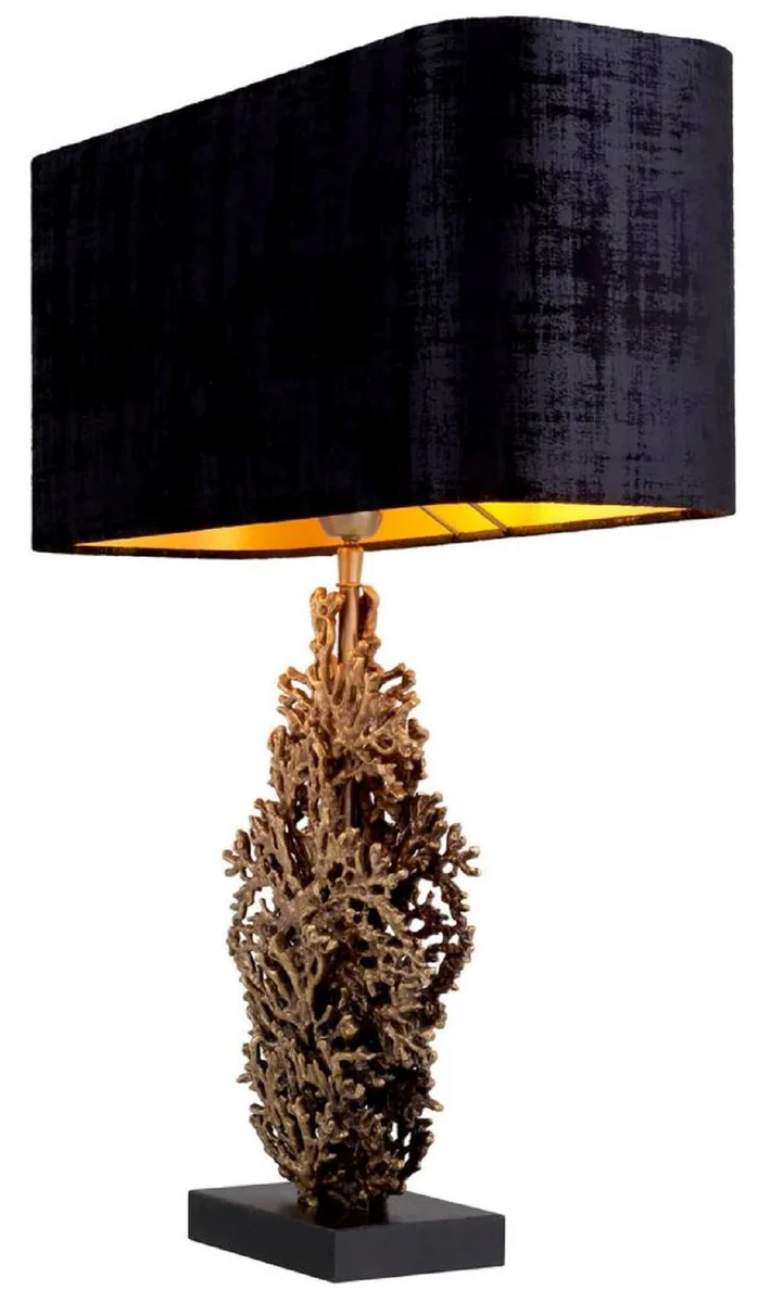 Casa Padrino Luxus Tischleuchte Vintage Messing / Schwarz 50 x 22 x H. 68,5 cm - Schreibtischleuchte mit Lampenschirm und Granitsockel - Luxus Tischleuchten - Luxus Schreibtischleuchten