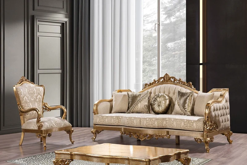 Casa Padrino Luxus Barock Sessel Gold Muster / Antik Gold - Prunkvoller Wohnzimmer Sessel mit elegantem Muster - Luxus Wohnzimmer Möbel im Barockstil - Barock Möbel - Barock Einrichtung