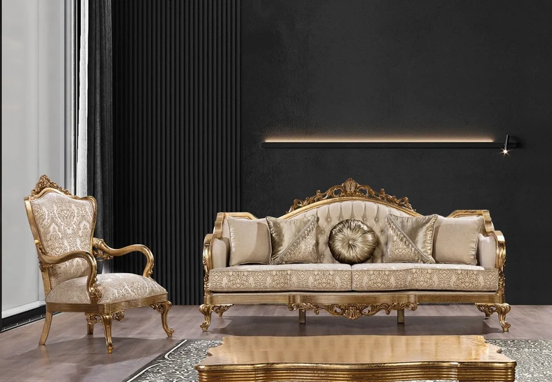 Casa Padrino Luxus Barock Sessel Gold Muster / Antik Gold - Prunkvoller Wohnzimmer Sessel mit elegantem Muster - Luxus Wohnzimmer Möbel im Barockstil - Barock Möbel - Barock Einrichtung