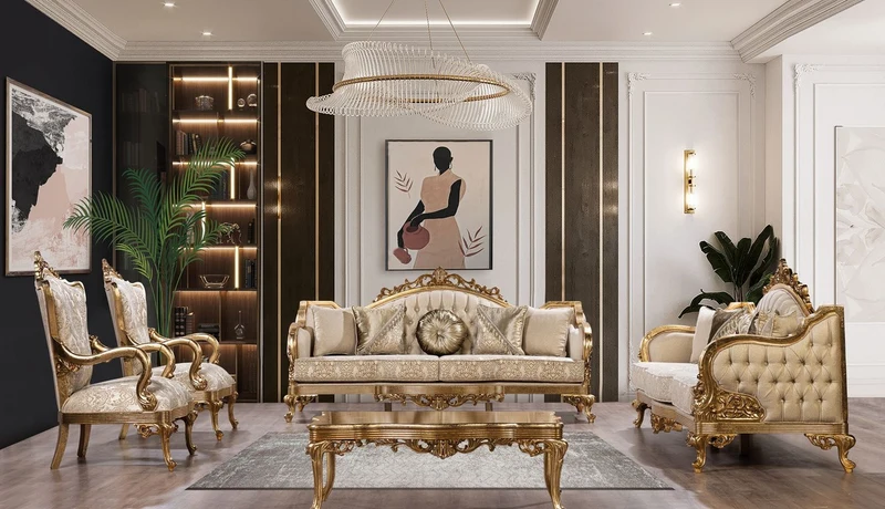 Casa Padrino Luxus Barock Sessel Gold Muster / Antik Gold - Prunkvoller Wohnzimmer Sessel mit elegantem Muster - Luxus Wohnzimmer Möbel im Barockstil - Barock Möbel - Barock Einrichtung
