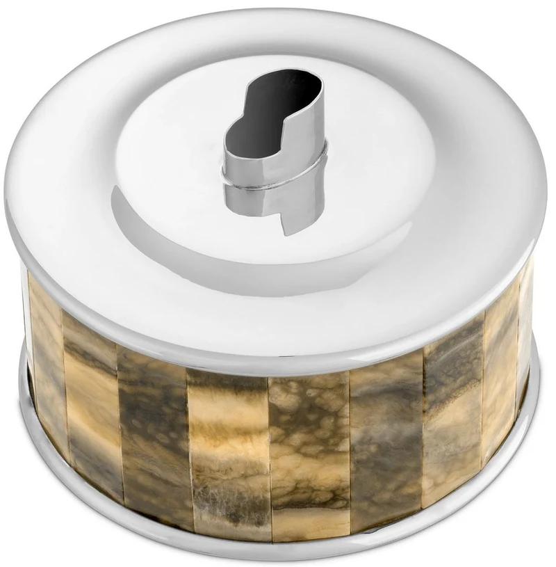 Casa Padrino Luxus Feuerzeughalter Silber / Braun Ø 13 x H. 10 cm - Runder dekorativer Feuerzeughalter - Deko Accessoires - Luxus Qualität