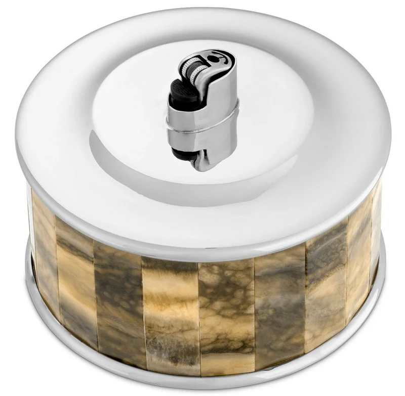 Casa Padrino Luxus Feuerzeughalter Silber / Braun Ø 13 x H. 10 cm - Runder dekorativer Feuerzeughalter - Deko Accessoires - Luxus Qualität