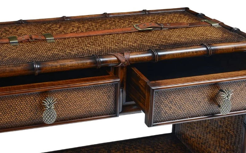Casa Padrino Luxus Vintage Stil Konsole Braun 184 x 39 x H. 88 cm - Massivholz Konsolentisch mit 3 Schubladen - Massivholz Möbel - Vintage Stil Möbel - Luxus Möbel
