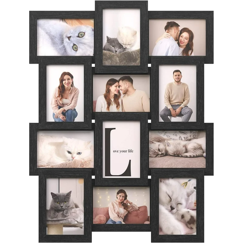 SONGMICS Collage Picture Frames 4x6 for Wall Decor Set of 12 Multi Family Photo for Gallery Decor Hanging Display Assembly Required Black