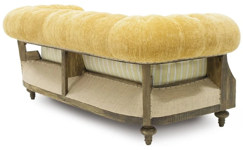 Casa Padrino Luxus Chesterfield Sofa Gelb / Beige / Braun 215 x 100 x H. 72 cm - Wohnzimmer Sofa - Hotel Sofa - Wohnzimmer Möbel - Chesterfield Möbel - Luxus Möbel - Luxus Einrichtung
