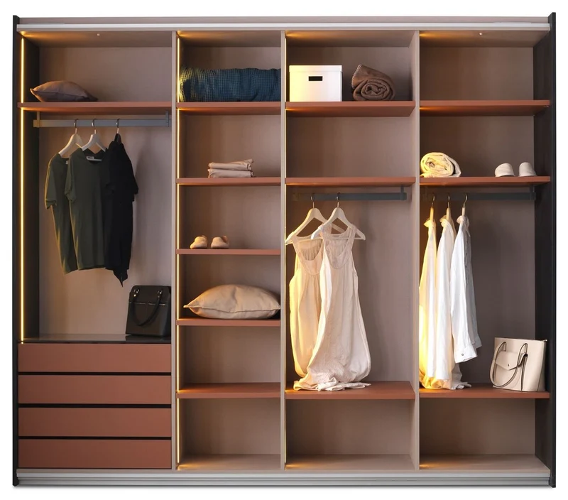 Casa Padrino Luxus Schlafzimmerschrank Schwarz 260 x 70 x H. 228 cm - Beleuchteter Massivholz Kleiderschrank mit 2 Schiebetüren - Schlafzimmer Möbel - Hotel Möbel - Luxus Möbel