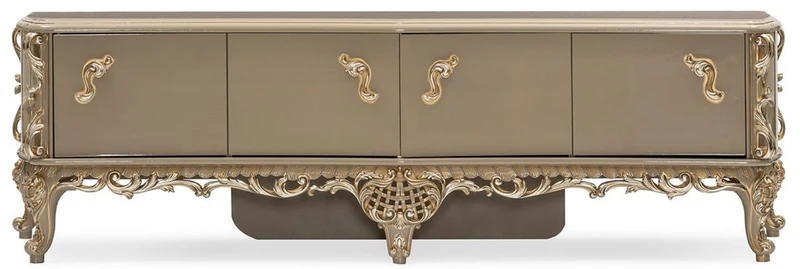 Casa Padrino Luxus Barock TV Schrank Grau / Gold - Prunkvolles Massivholz Sideboard mit 4 Türen - Wohnzimmer Möbel im Barockstil - Barock Möbel - Edel & Prunkvoll