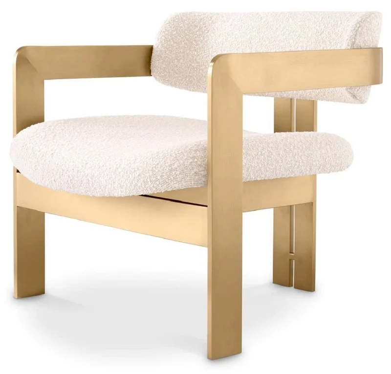 Casa Padrino Luxus Sessel Creme / Messing 70 x 70 x H. 68 cm - Wohnzimmer Sessel - Hotel Sessel - Wohnzimmer Möbel - Luxus Möbel - Wohnzimmer Einrichtung - Luxus Einrichtung - Möbel Luxus