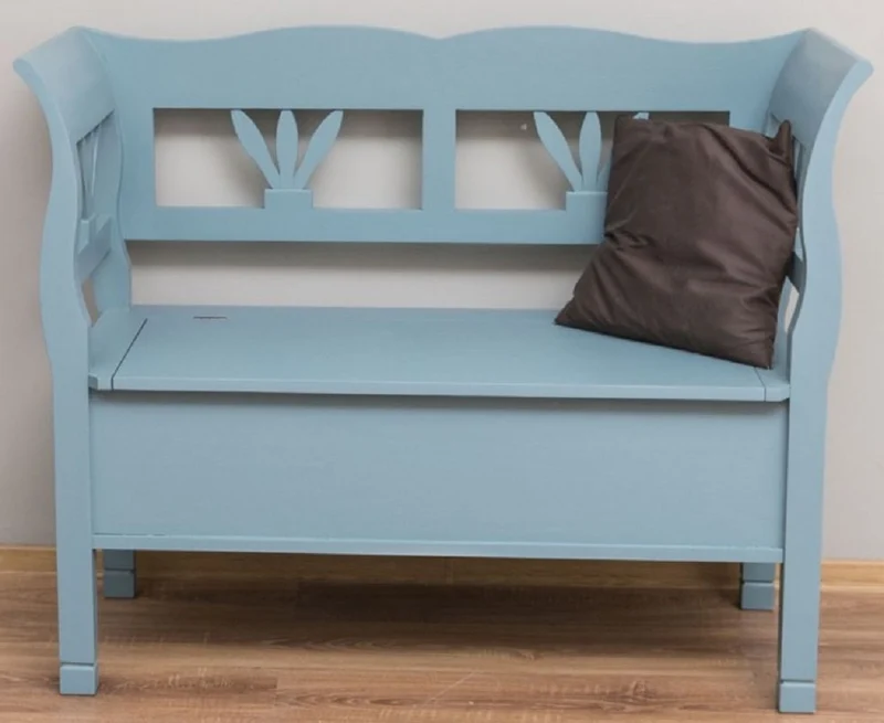 Casa Padrino Landhausstil Sitzbank Hellblau 117 x 48 x H. 92 cm - Massivholz Bank mit Stauraum - Massivholz Möbel - Landhausstil Möbel - Landhausstil Einrichtung
