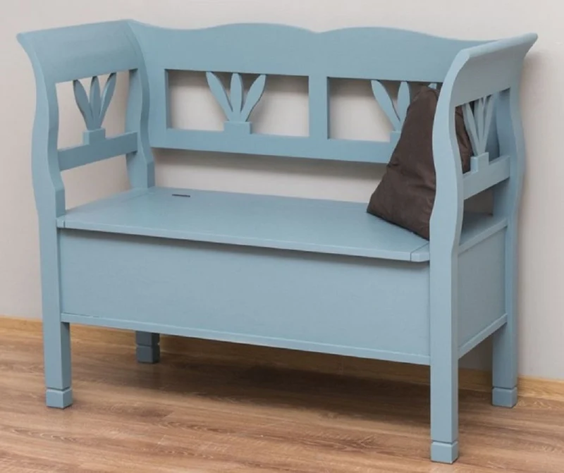 Casa Padrino Landhausstil Sitzbank Hellblau 117 x 48 x H. 92 cm - Massivholz Bank mit Stauraum - Massivholz Möbel - Landhausstil Möbel - Landhausstil Einrichtung