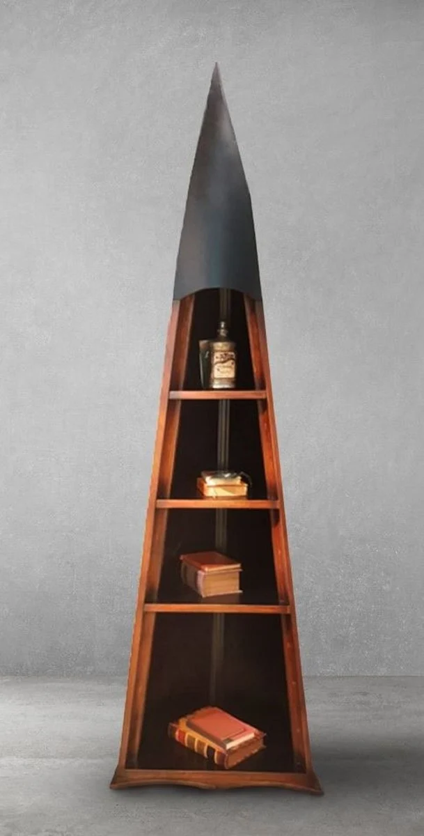Casa Padrino Luxus Vintage Stil Regalschrank Braun / Schwarz 71 x 54 x H. 229 cm - Massivholz Bücherschrank - Wohnzimmer Schrank - Büro Schrank - Büro Möbel - Luxus Vintage Stil Möbel
