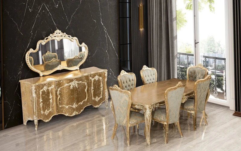 Casa Padrino Luxus Barock Esstisch Antik Gold - Rechteckiger Barockstil Küchentisch - Luxus Esszimmer Möbel im Barockstil - Barock Esszimmer Möbel - Barock Einrichtung