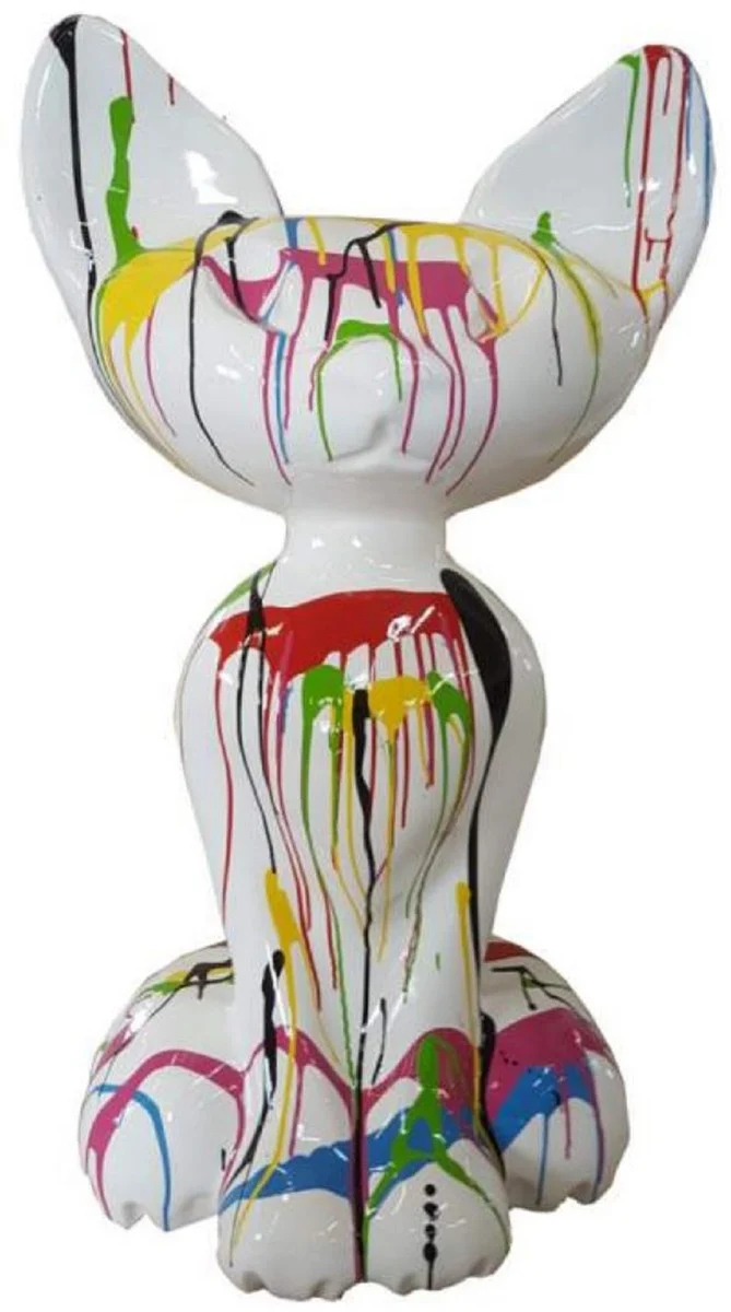 Casa Padrino Luxus Deko Skulptur Katze Weiß / Bunt H. 130 cm - Große Deko Figur - XXL Deko Skulptur - XXL Deko Figur - XXL Tierfigur - Wohnzimmer Deko - Garten Deko - Luxus Deko XXL Figuren
