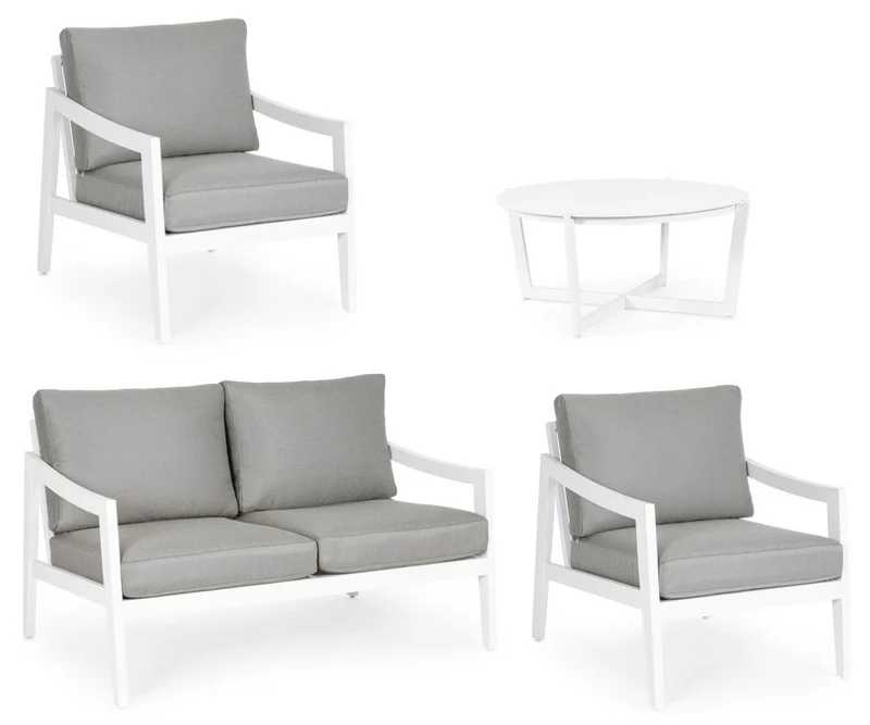 Casa Padrino Luxus Gartenmöbel Set Grau / Weiß - 1 Luxus Gartensofa & 2 Luxus Gartensessel & 1 Luxus Gartentisch - Garten Möbel - Hotel Möbel - Pool Möbel - Outdoor Möbel - Luxus Möbel