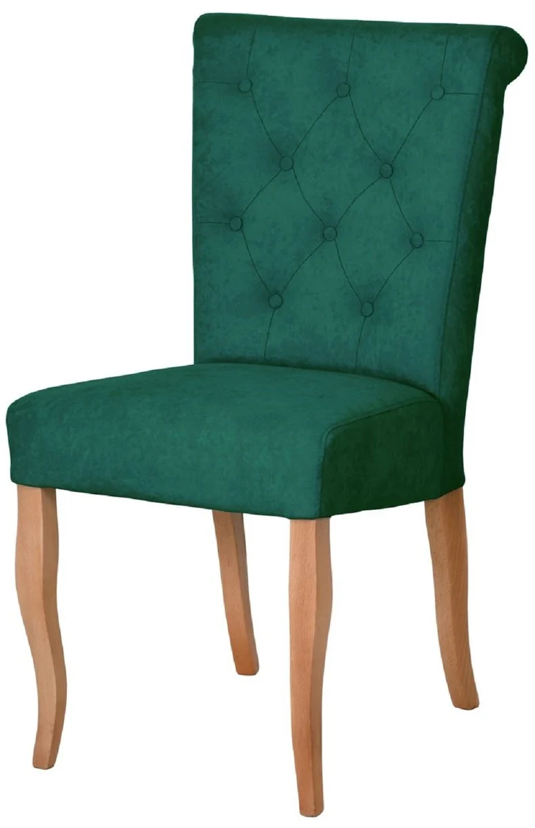 Casa Padrino Chesterfield Neo Barock Esszimmer Stuhl 4er Set Dunkelgrün / Naturfarben - Küchenstühle Set - Esszimmer Möbel - Chesterfield Möbel - Neo Barock Möbel