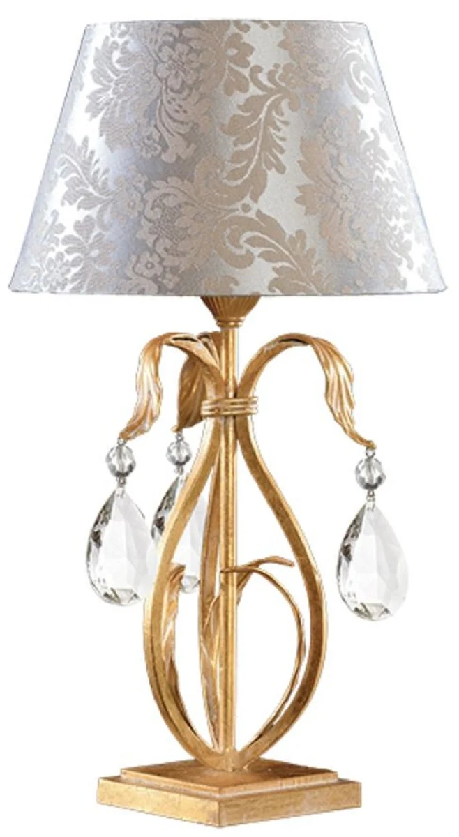 Casa Padrino Luxus Barock Kristall Tischleuchte Gold / Weiß / Silber Ø 25 x H. 46 cm - Prunkvolle Barockstil Schreibtischleuchte mit edlem böhmischen Kristallglas - Luxus Qualität - Made in Italy