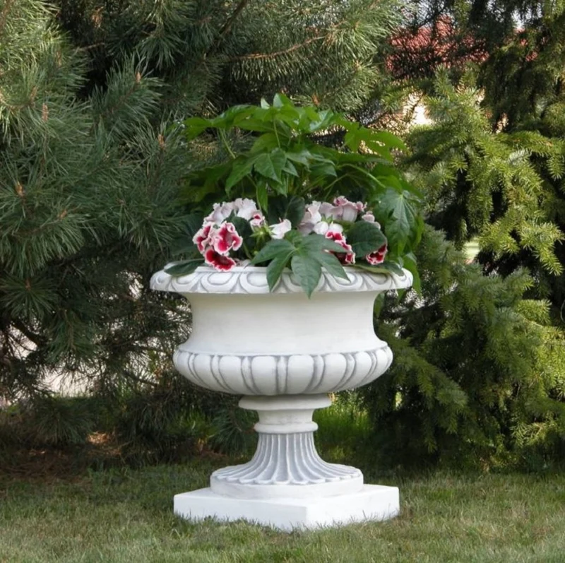 Casa Padrino Barock Garten Deko Blumentopf Weiß / Grau Ø 62 x H. 62 cm - Prunkvoller Pflanzentopf im Barockstil - Barock Garten Deko - Barock Terrassen Deko - Barock Deko Accessoires