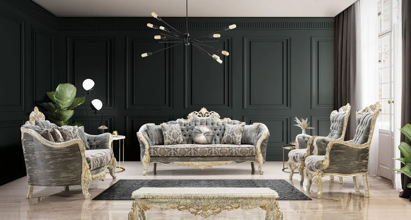 Casa Padrino Luxus Barock Sessel Grau / Antik Weiß / Gold - Prunkvoller Wohnzimmer Sessel mit elegantem Muster - Luxus Wohnzimmer Möbel im Barockstil - Barock Möbel - Barock Einrichtung