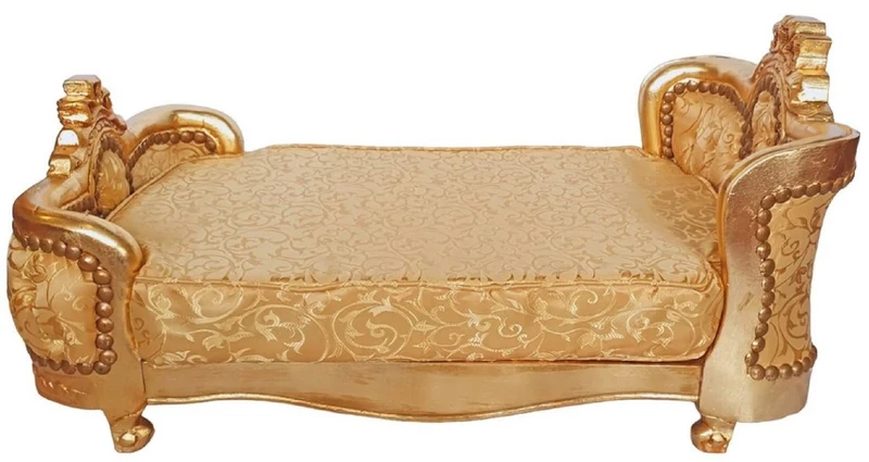 Casa Padrino Barock Hundebett Gold Muster / Gold - Handgefertigtes Antik Stil Hundebett - Prunkvolle Hunde Möbel im Barockstil - Antik Stil Tiermöbel - Barock Tiermöbel
