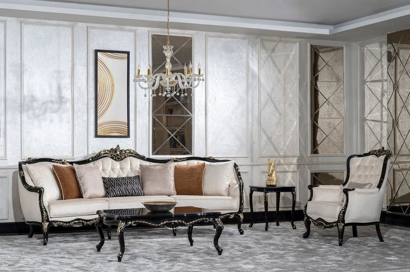 Casa Padrino Luxus Barock Wohnzimmer Sessel Creme / Schwarz / Gold - Handgefertigter Barockstil Sessel mit dekorativem Kissen - Luxus Wohnzimmer Möbel im Barockstil - Barock Möbel