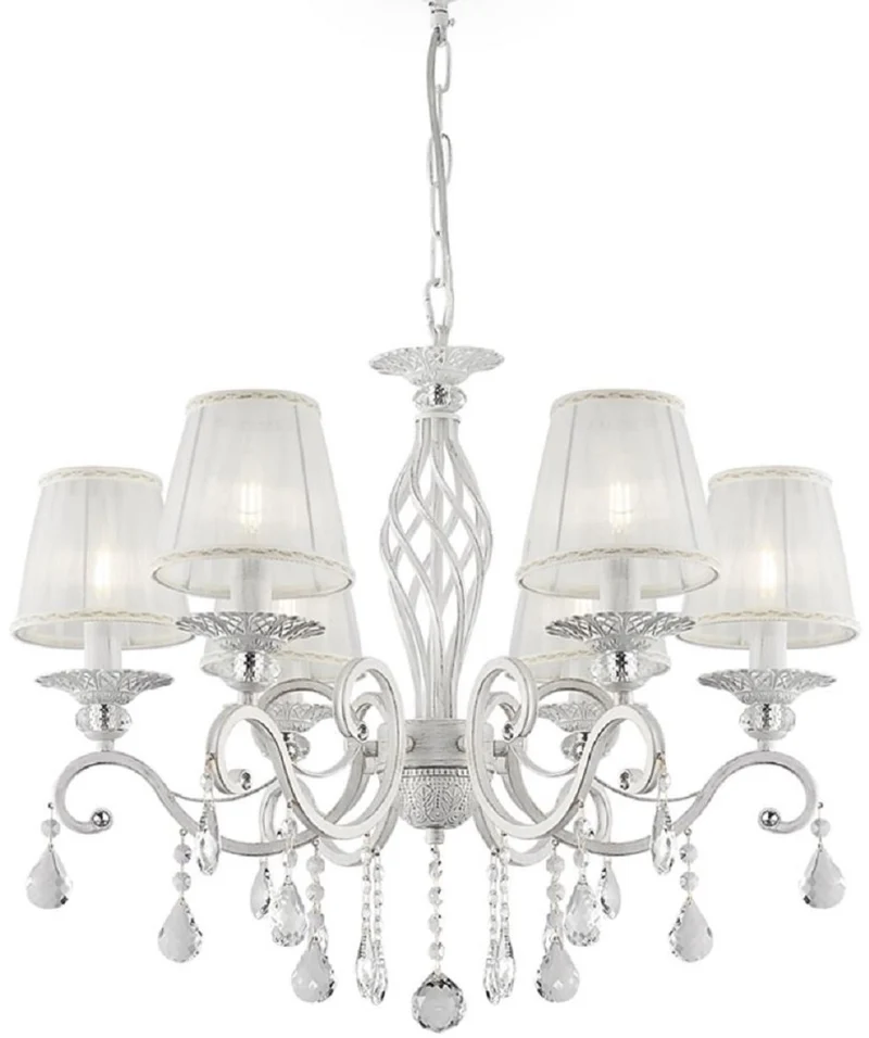 Casa Padrino Barock Kristall Kronleuchter Weiß mit Gold Ø 63 x H. 76-116 cm - Runder Barockstil Kronleuchter - Barock Wohnzimmer Kronleuchter - Edel & Prunkvoll