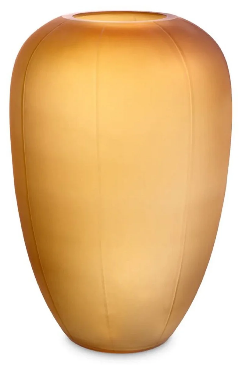 Casa Padrino Luxus Glas Vase Bernstein Ø 29 x H. 45,5 cm - Mundgeblasene Blumenvase - Runde Deko Blumenvase - Deko Accessoires - Deko Glas Vasen - Luxus Accessoires