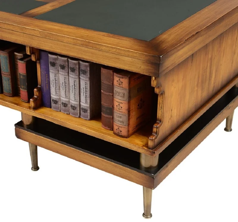 Casa Padrino Luxus Vintage Stil Schreibtisch Naturfarben / Braun / Schwarz / Grün 252 x 102 x H. 77 cm - Massivholz Bürotisch mit Kunstleder - Vintage Stil Büro Möbel - Luxus Büro Möbel